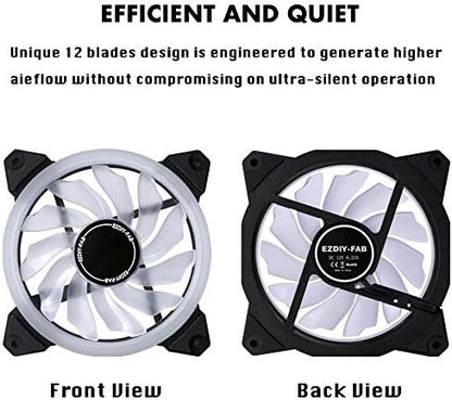 EZDIY-FAB 120mm 3-Pack White LED Ring Fan White LED PC Case Fan