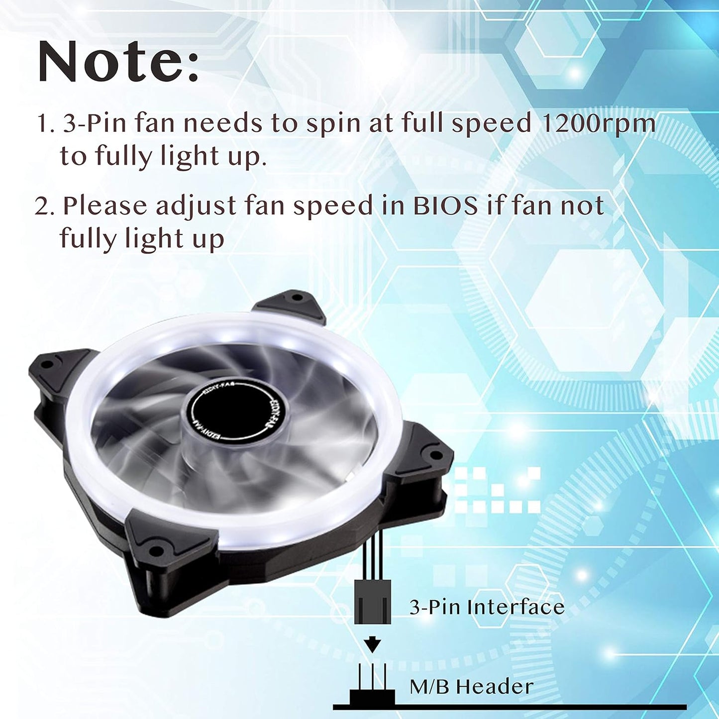 EZDIY-FAB 120mm 3-Pack White LED Ring Fan White LED PC Case Fan