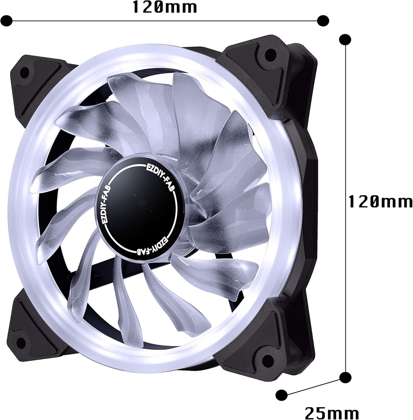 EZDIY-FAB 120mm 3-Pack White LED Ring Fan White LED PC Case Fan